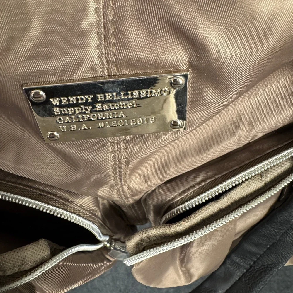 Wendy Bellissimo Supply Satchel Nylon Tan Diaper Bag with Attached Changing Pad